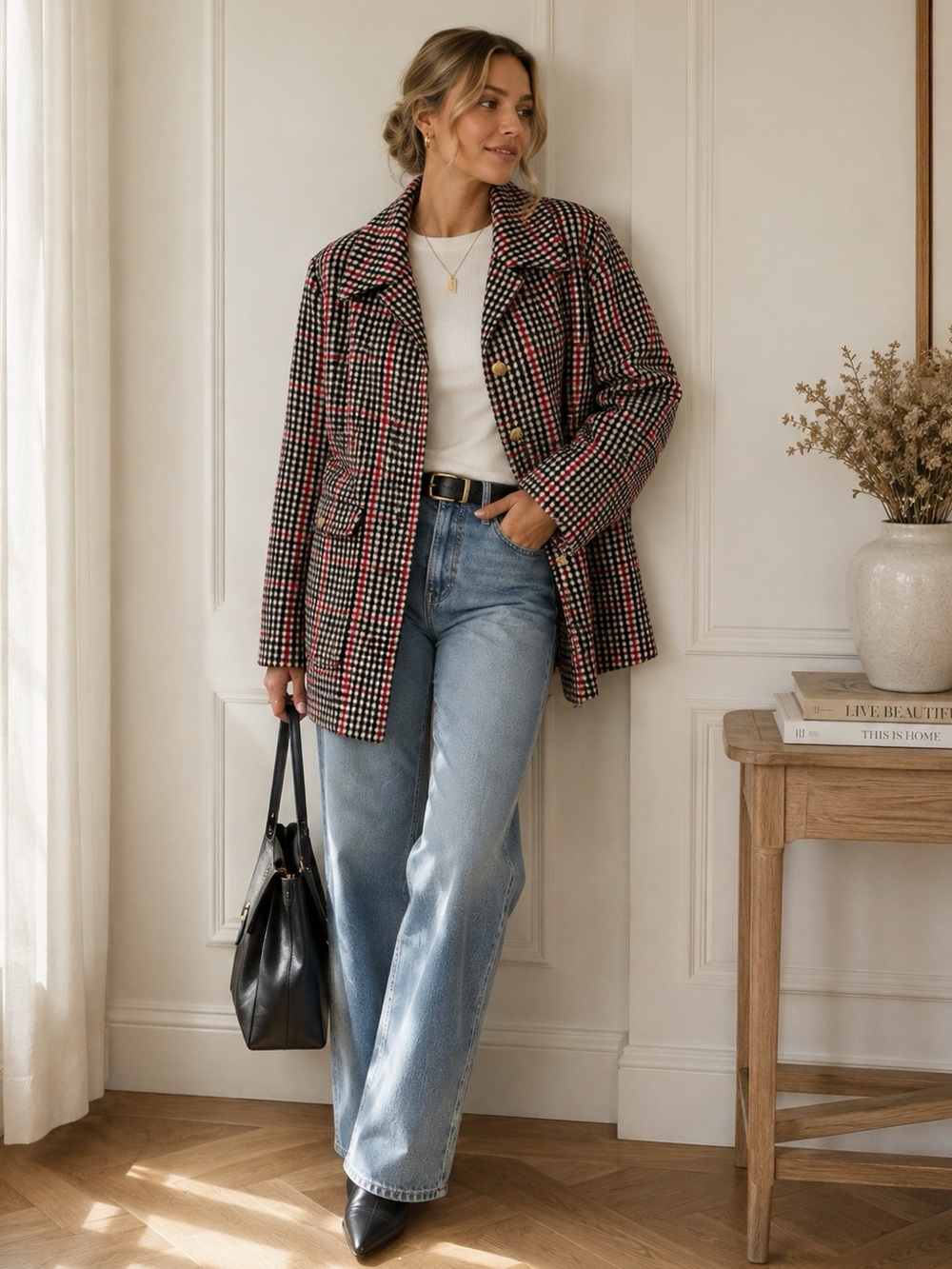 Rowing Blazers X Target black/red plaid jacket with gold buttons Small Unisex